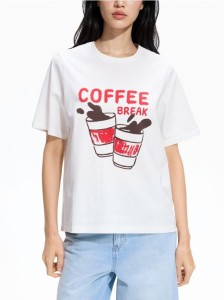 Bawełniany t-shirt z nadrukiem - złamana biel