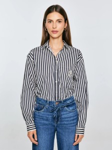 Koszula damska luźna w paski granatowo-kremowe Tina 403