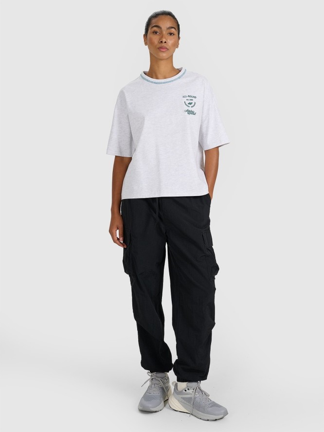 4F T-shirt oversize z nadrukiem damski - szary XXL