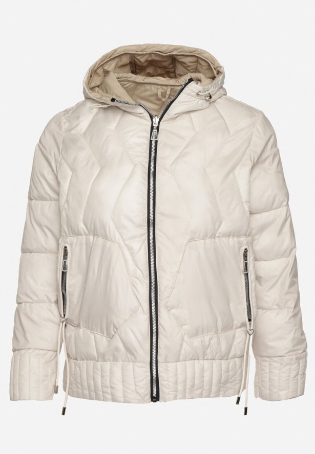 Biała Kurtka Dwustronna z Kapturem i Ozdobnym Pikowaniem Helritis