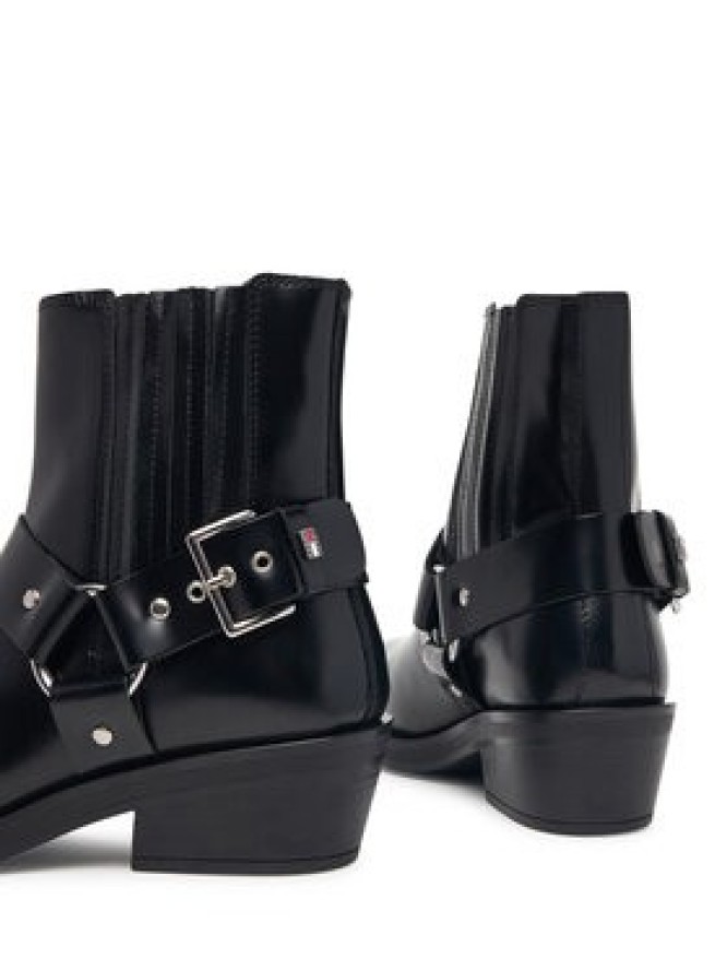 Tommy Jeans Botki Tjw Buckle Leather Cowboy Boots EN0EN03143 Czarny