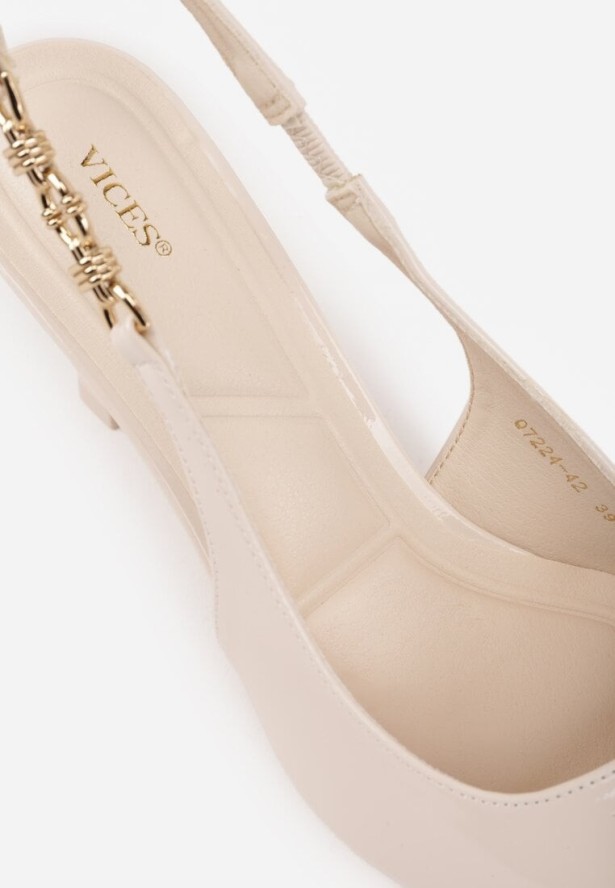 Beżowe Eleganckie Szpilki Slingback VICES z Ozdobną Aplikacją przy Pasku Natera