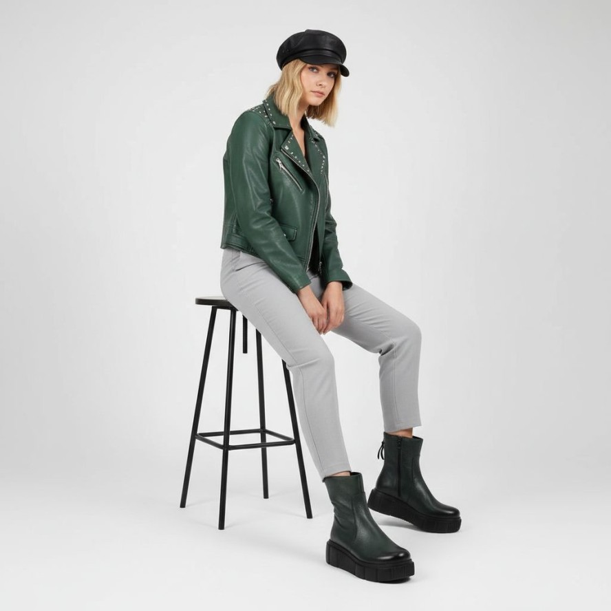 Zielone Botki Armodo Wygodne Obuwie Damskie Na Platformie