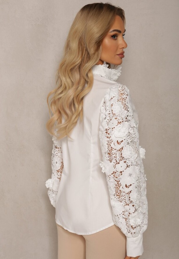 Biała Koszula Koronkowa Zapinana na Guziki Aneries