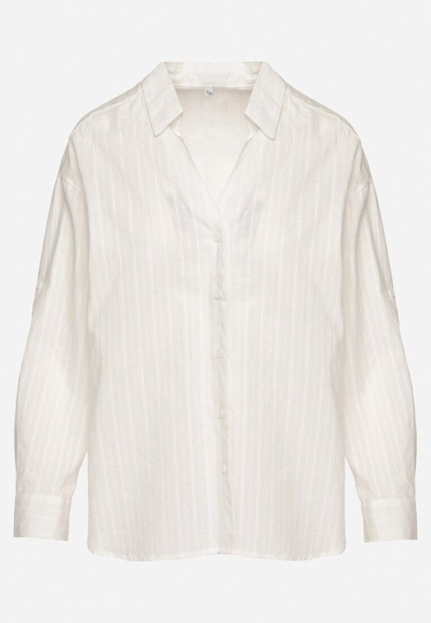 Biała Koszula z Bawełny w Paski Tolisianne