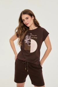 T-shirt z nadrukiem brązowy