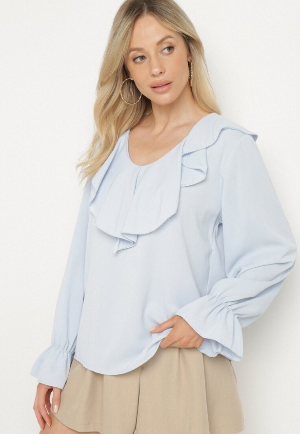 Jasnoniebieska Bluzka z Ozdobną Falbanką Tanalissea