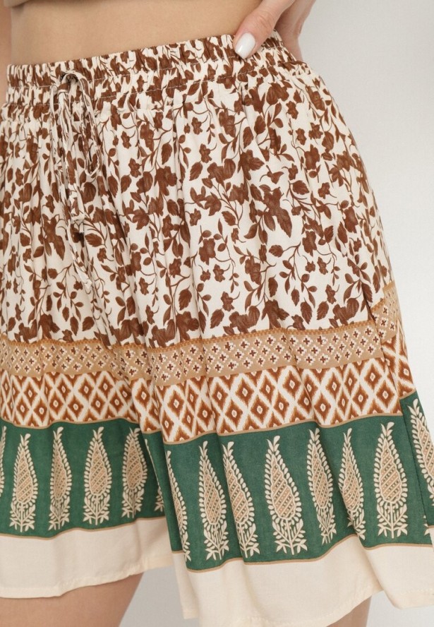 Brązowe Bawełniane Szorty z Wysokim Stanem w Kwiaty Kolessa