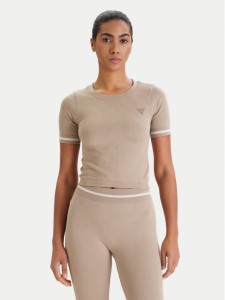 Guess T-Shirt V6RP02 Z4692 Beżowy Slim Fit