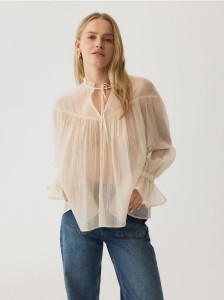 Bluzka z efektem marszczenia - kremowy