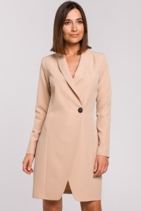 Elegancka sukienka marynarka biznesowa z kołnierzem do pracy beżowa