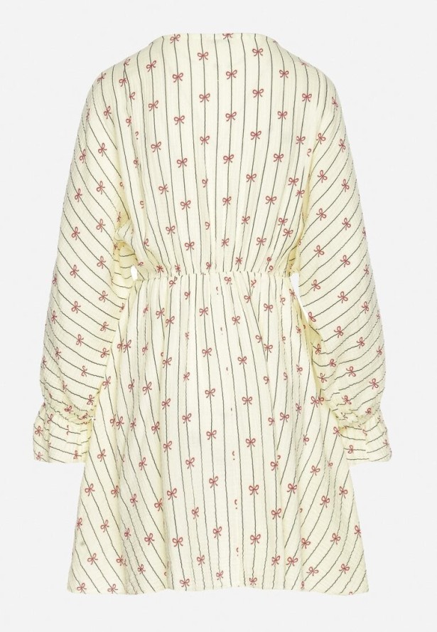 Żółta Bawełniana Sukienka w Paski z Kokardkami Xalriti