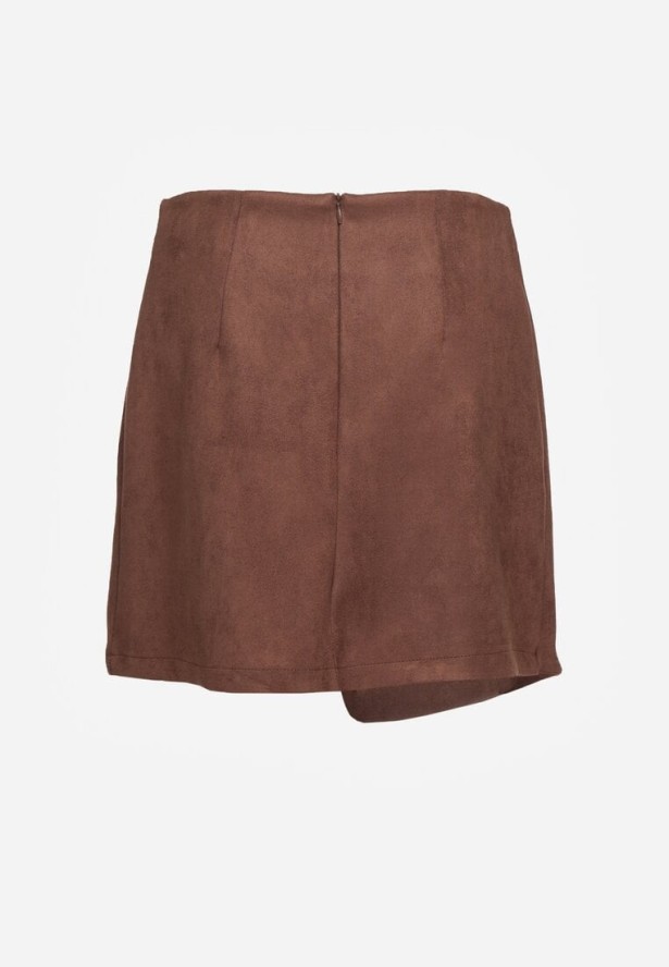 Brązowa Trapezowa Spódnica o Kopertowym Kroju z Guzikami Ilaraeth