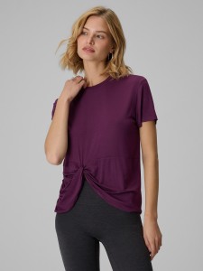 4F T-shirt regular z marszczeniem i modalem damski - fioletowy XS