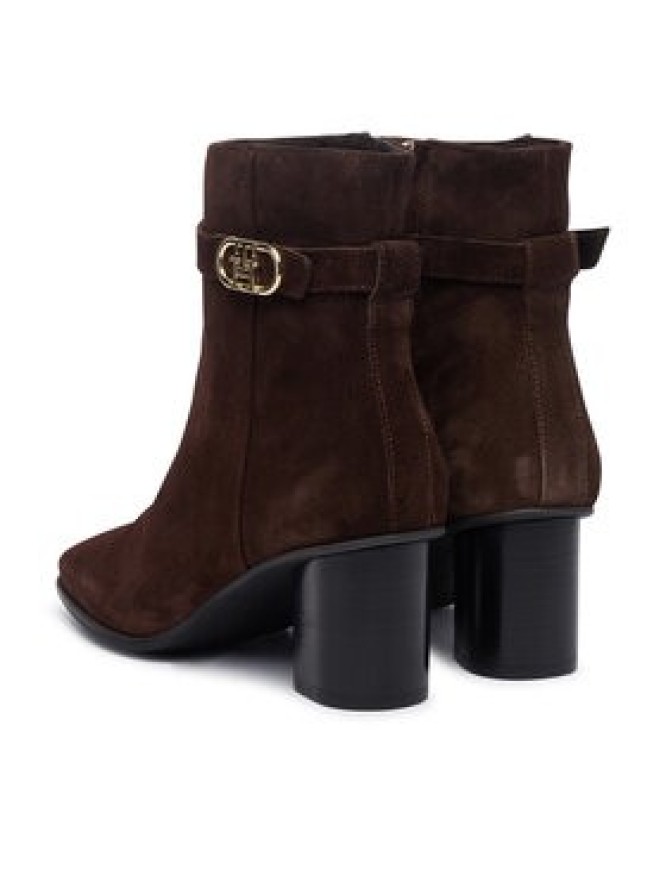 Tommy Hilfiger Botki Th Strap Suede Block Heel Boot FW0FW09521 Brązowy ciemny