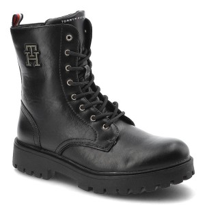 Czarne Botki Tommy Hilfiger Modne Wygodne Buty Damskie