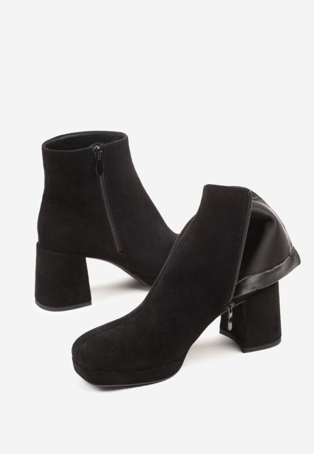 Czarne Botki do Kostki Vices na Słupku z Imitacji Zamszu Dodvire