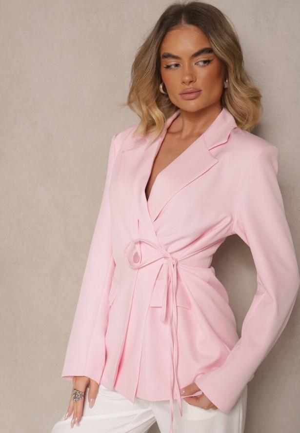 Różowa Marynarka Ozdobiona Wiązaniem z Boku Lunorisa