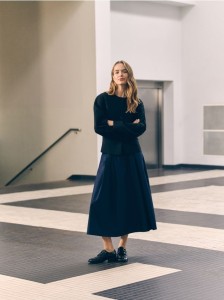 Spódnica midi z paskiem - granatowy