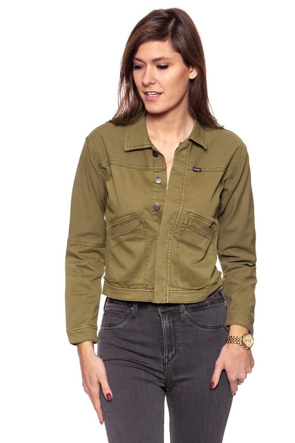 DAMSKA KURTKA JEANSOWA WRANGLER CROP JACKET ARMY GREEN W402CBGV7 112128688