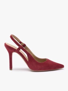 Bordowe czółenka slingback bez pięty ze skóry welurowej