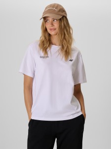 4F T-shirt loose z nadrukiem damski - biały XS
