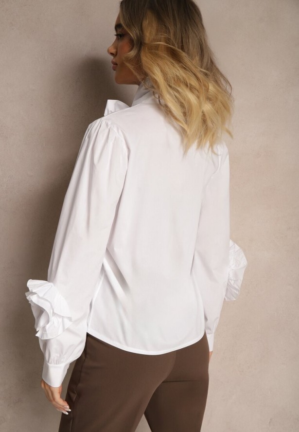 Biała Koszula z Elegancką Kokardą i Falbanami Zaliressa