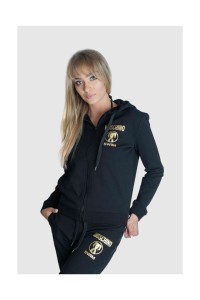 MOSCHINO SWIM Bluza damska rozpinana z kapturem czarna, Rozmiar XS