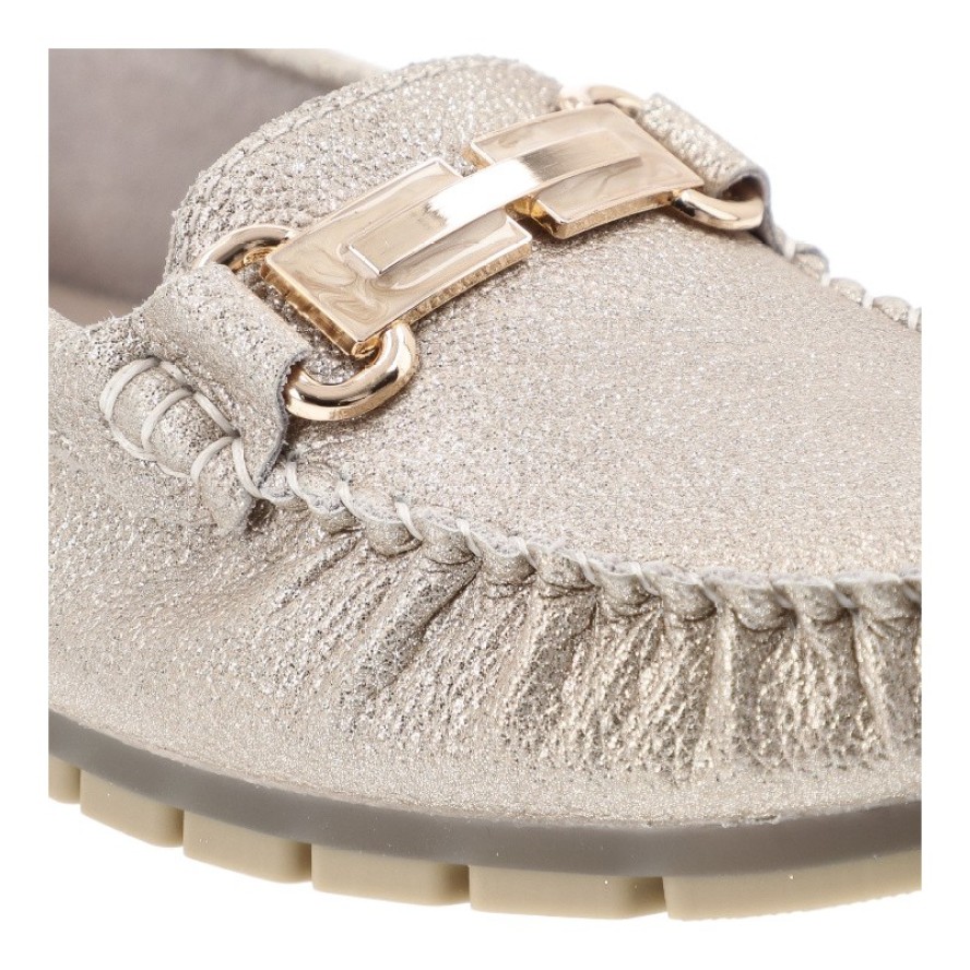 Złote Mokasyny S.Barski Eleganckie Obuwie Damskie Na Płaskiej Podeszwie