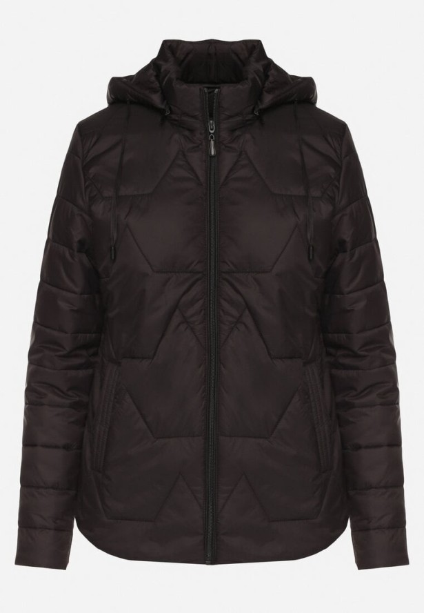 Czarna Pikowana Kurtka z Odpinanym Kapturem Noridi