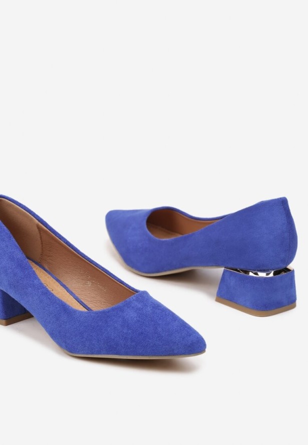 Niebieskie Czółenka Vices na Niskim Słupku z Wkładką ze Skóry Naturalnej Sariri