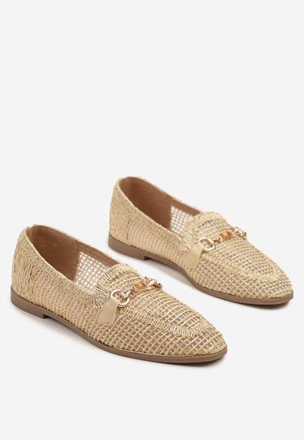 Beżowe Mokasyny Loafersy z Ażurową Cholewką Kolarila