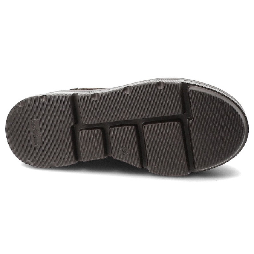 Sneakersy damskie Chebello, ze skóry naturalnej z cholewką o zamszowym wykończeniu i ozdobnymi frędzlami przy sznurowaniu, brązowe, 5002_-268-000-PSK