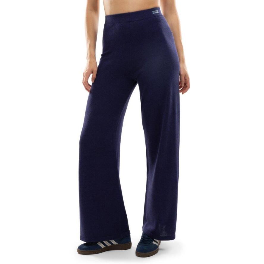 Damskie spodnie z dzianiny z szerokimi nogawkami Siroko IBZ Loom Navy