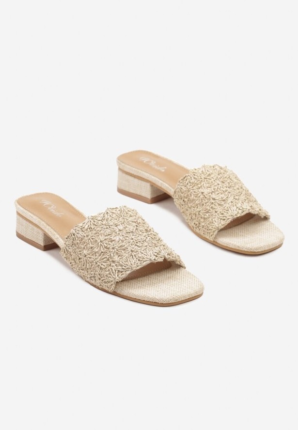 Beżowe Plecione Klapki na Niskim Obcasie Camiran