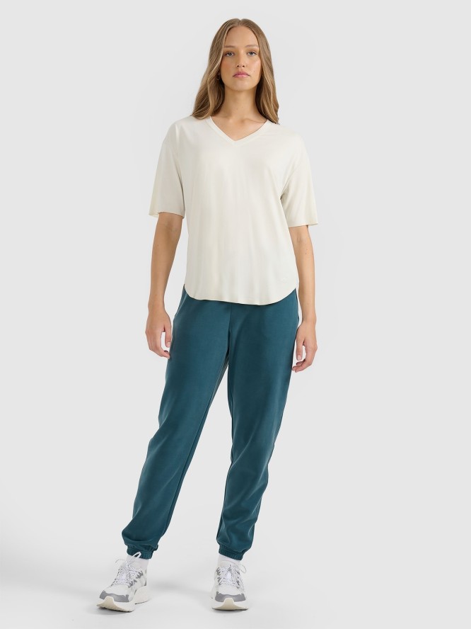 4F T-shirt oversize z modalem damski - beżowy XL