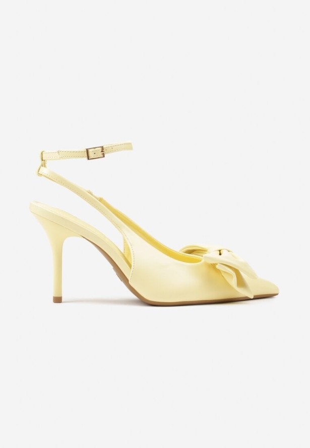 Żółte Sandały na Szpilce Vices Bez Pięty z Kokardą Tilosella