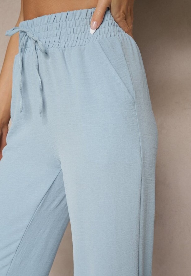 Jasnoniebieskie Szerokie Spodnie High Waist z Gumką w Pasie Savimirae
