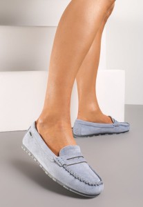 Jasnoniebieskie Płaskie Mokasyny o Klasycznym Fasonie z Przeszyciem Wenniva