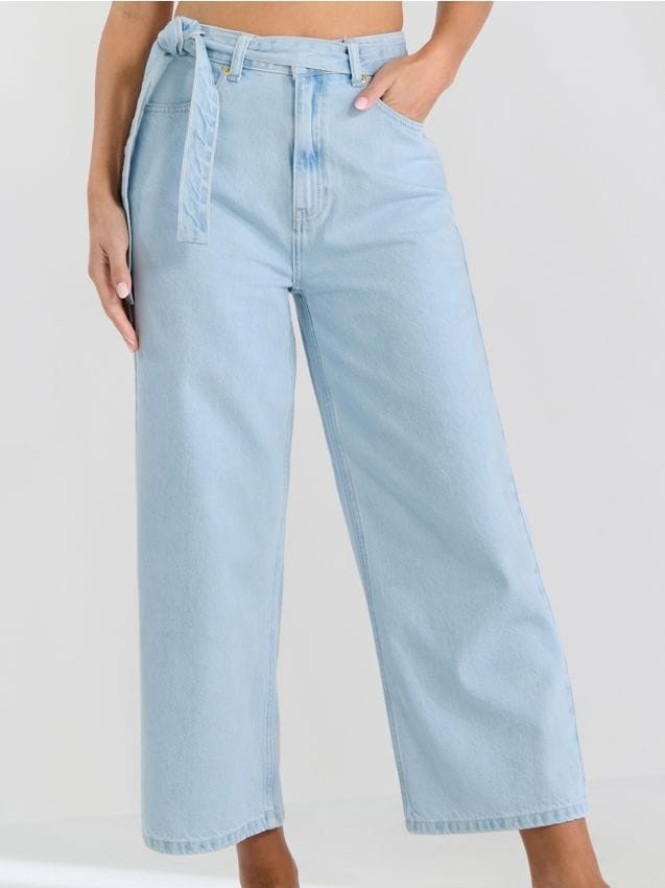 Jeansy cropped wide leg - niebieski