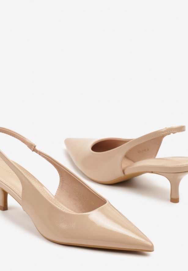 Ciemnobeżowe Czółenka Slingback Vices z Lakierowanym Połyskiem na Kaczuszce Sonwena