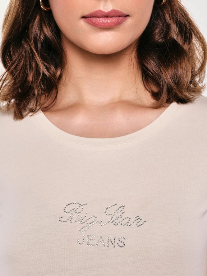 Koszulka damska z napisem z cyrkonii kremowa Malvina 103