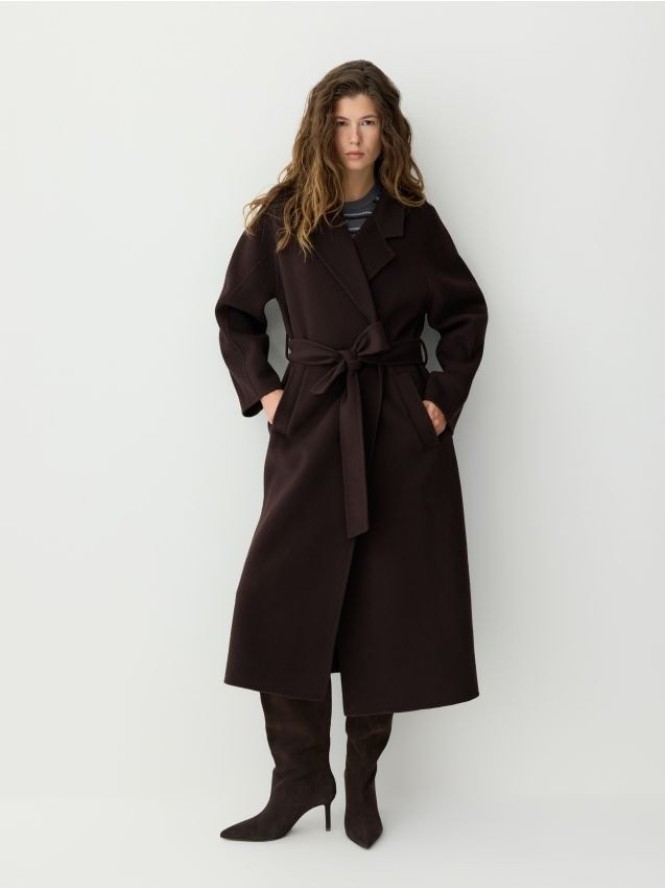 Płaszcz handmade z wełną - ciemnobrązowy