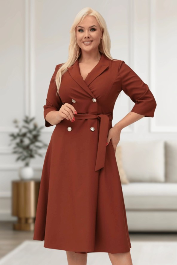 Elegancka żakietowa sukienka Marietta w odcieniach brązu XXL OVERSIZE JESIEŃ