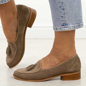 Cappuccino skórzane Polskie mokasyny damskie Deoni D316B