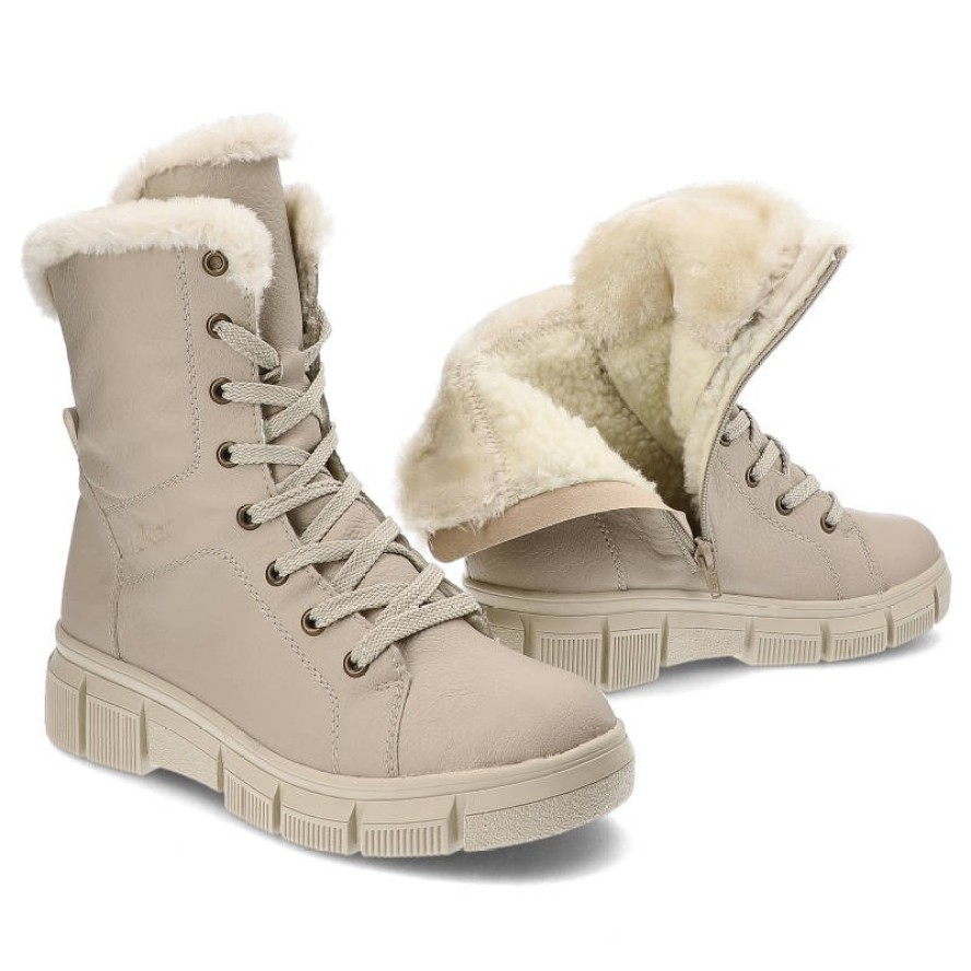 Beżowe Botki Rieker Ocieplane Buty Damskie
