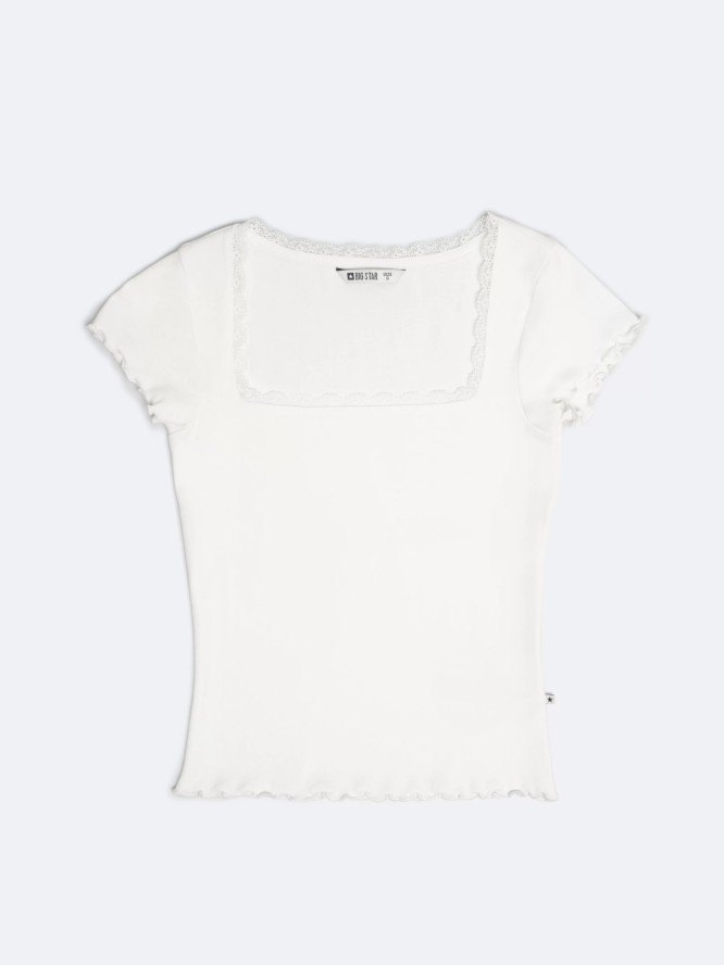 Koszulka damska w prążek z dekoltem caro Madlena 100