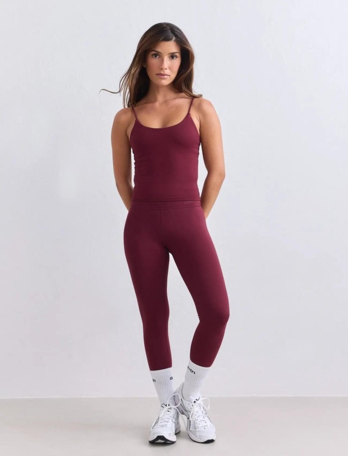 Damskie legginsy z wysokim stanem, squat proof, dla niskich Sense bordowe