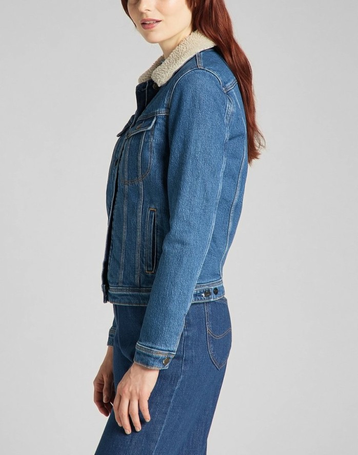 LEE SHERPA RIDER DAMSKA KURTKA JEANSOWA LOGO WORN IRIS L54VMWQW 112140285