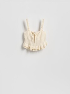 Szydełkowany top na ramiączkach - kremowy